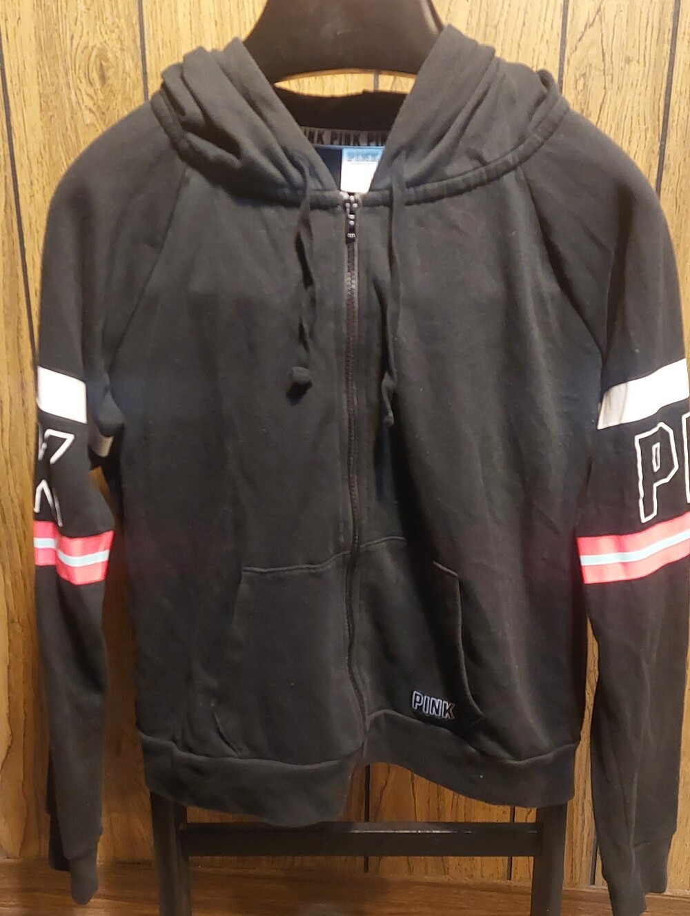 Victoria's Secret PINK Black Hoodie Full Zip  Large 170/104a